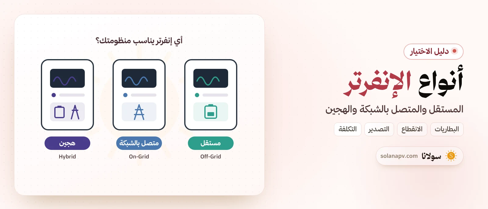أنواع الإنفرتر في الطاقة الشمسية: المستقل عن الشبكة والمتصل بالشبكة والهجين - سولانا